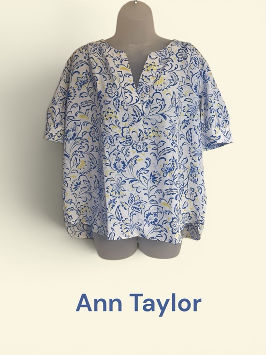 Ann Taylor Tops - Ann Taylor  Spring/Summer White Top w/ Blue/Yellow Floral Print   MEDIUM    #B
